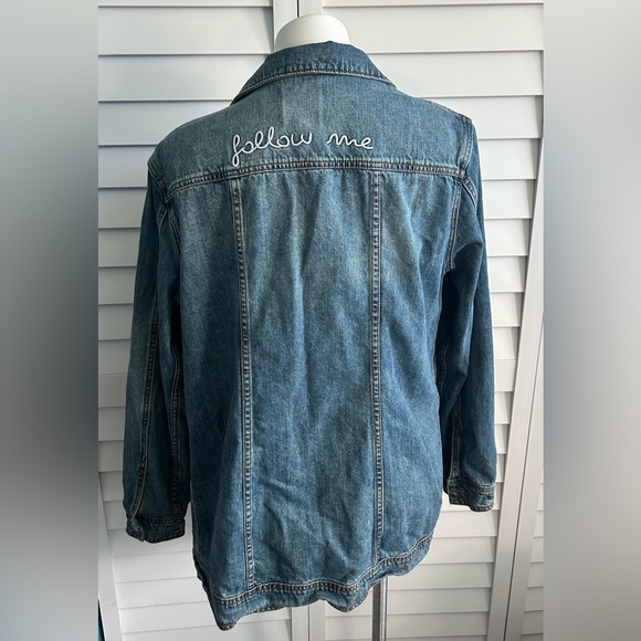 Avec Les Filles | Follow Me Embroidered Cotton Longline Denim Jacket - Picture 6 of 12